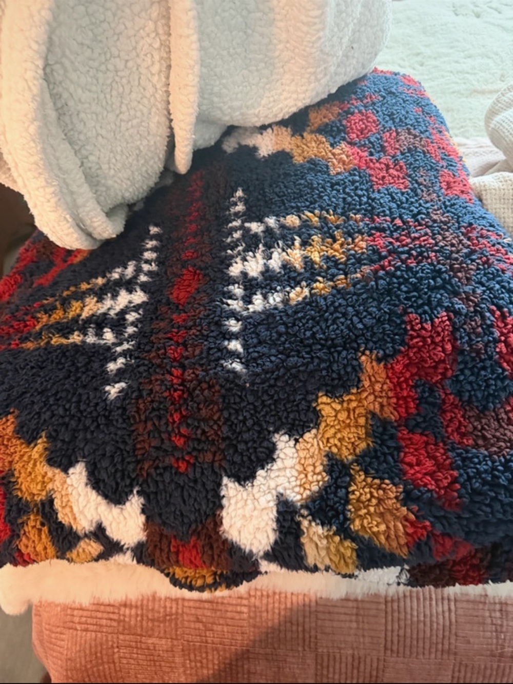 Cozy Home Accents Navy & Multicolor Sherpa Throw Blanket 2- Unbranded